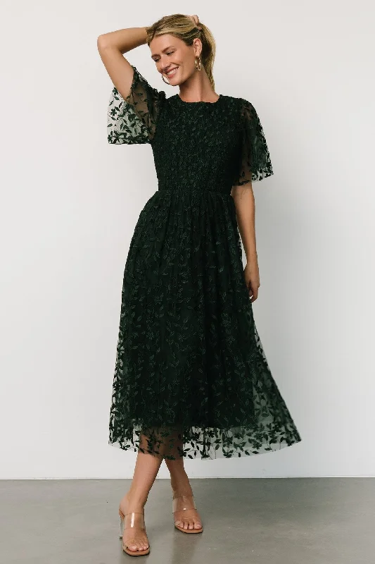 Kendra Embroidered Dress | Dark Green Women's Vacation Attire