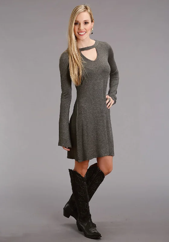 Stetson Womens Grey Rayon Blend Heathered Knit L/S Dress Fashion-Forward Women's Clothing