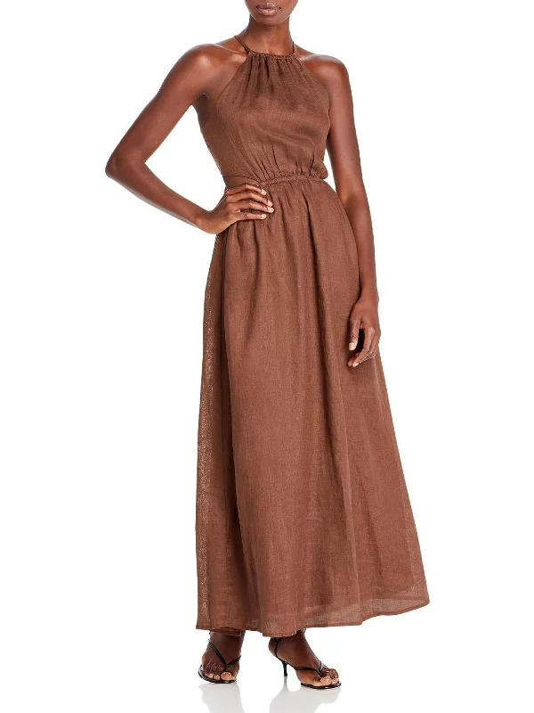 Womens Linen Maxi Halter Dress Sale On Sale