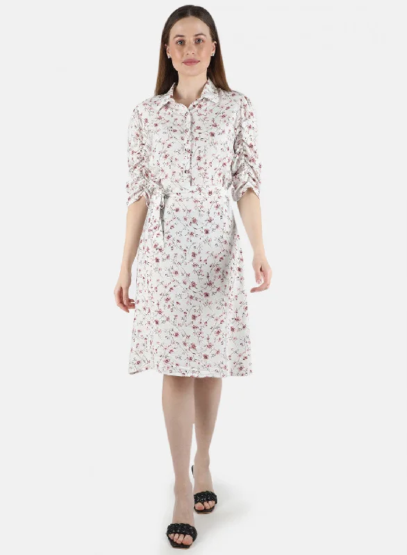 Women White Printed Dress Versatile Women's Clothing for All Occasions