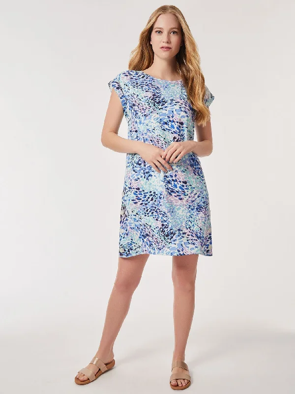 Printed Side Button Swing Dress Women's Versatile Apparel