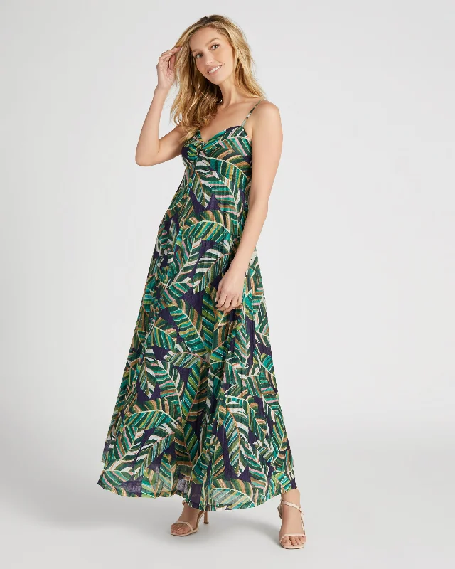 Leaf Print Maxi Strap Dress Flash Sale Online