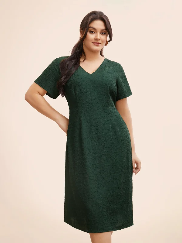 Texture Gathered Split Hem Dress Classic Clothes For Women