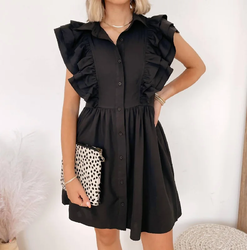 Ellison Ruffle Sleeve Dress in Black Online Boutiques Clothing