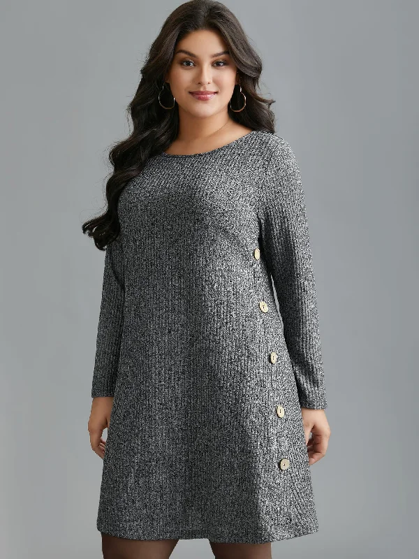 Crew Neck HeatherRibbed Knit Dress Sale Clearance