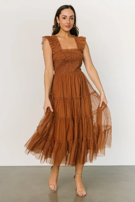 Emma Smocked Tulle Dress | Mocha Women's Elegant Outfit