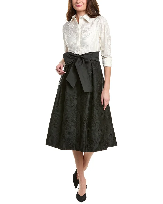 Teri Jon by Rickie Freeman Embroidered Taffeta Shirtdress Comfy Women's Outfits for Daily Wear