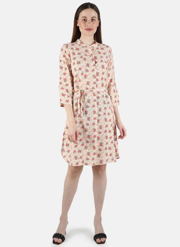 Women Peach Printed Dress Elegant Women's Clothing