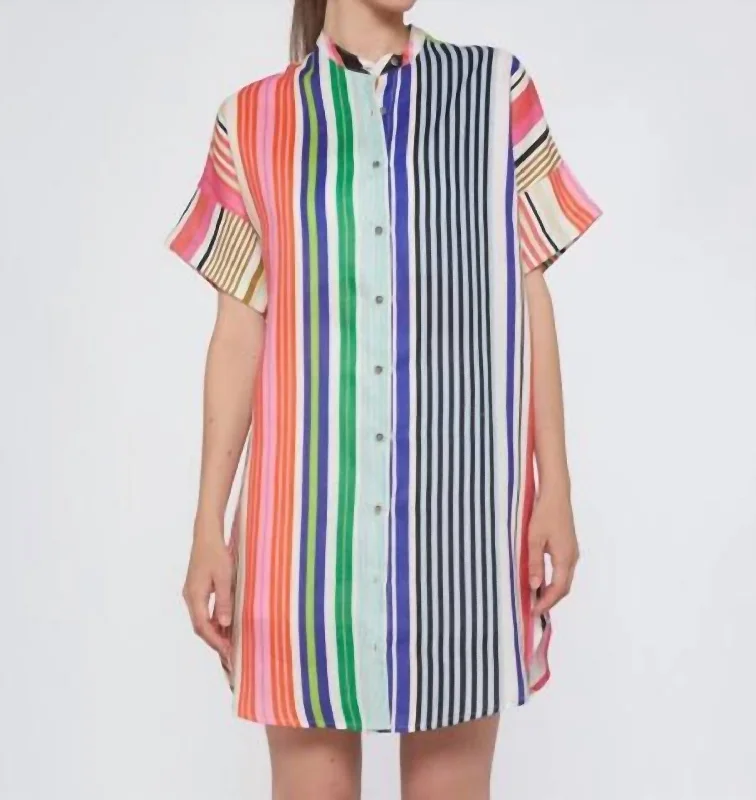 Harper Stripe Linen Dress In Stripe Multicolor Women's Fashion Clothing