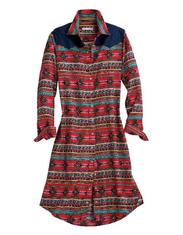 Tin Haul Womens Red Multi 100% Cotton Dash Aztec Print L/S Dress Women's Evening Clothes