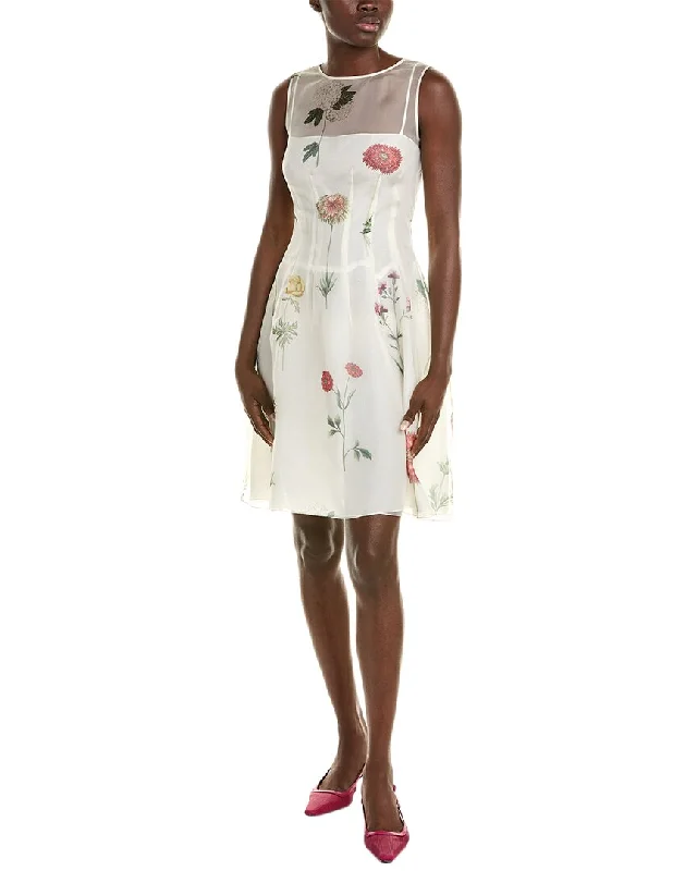 Oscar de la Renta Botanical Organza Silk A-Line Dress Women's Plus-Size Apparel