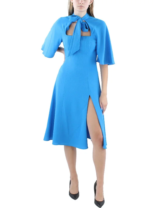 Womens Midi Flutter Sleeve Fit & Flare Dress Women's Work Apparel