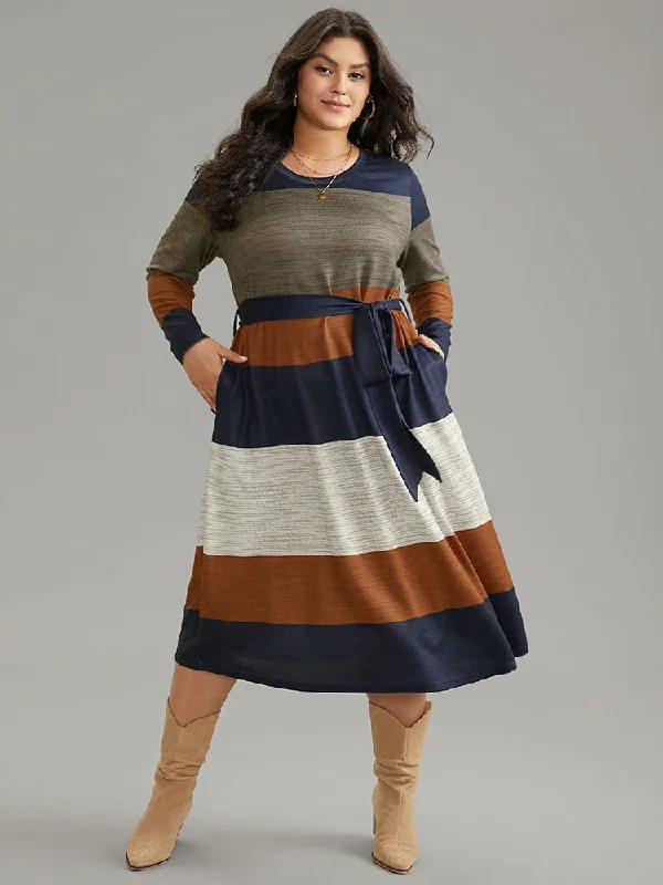 Colorblock Contrast Heather Belted Dress Everyday Women's Fashion Trends