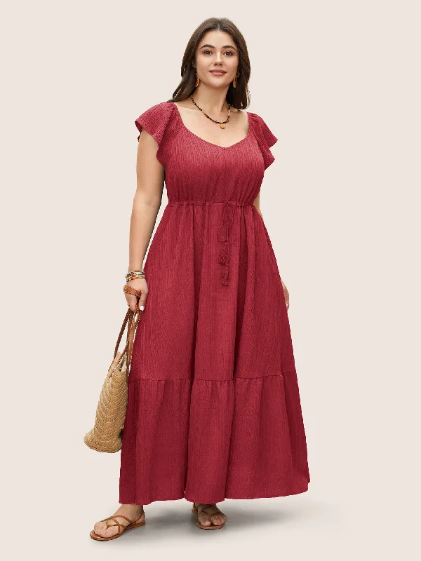 Texture Drawstring Tie Knot Tassels Dress Stylish Women's Outfit