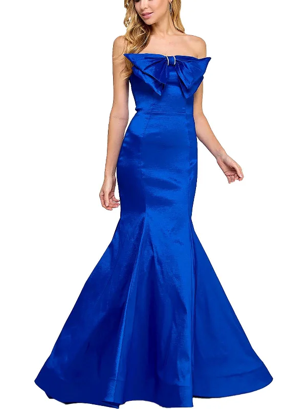 Juniors Womens Strapless Bow Evening Dress Women's Clothing For Everyday Wear