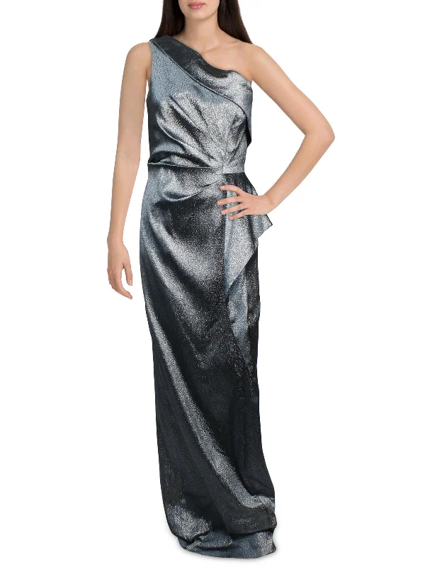 Womens Metallic One Shoulder Evening Dress Women's Layered Outfit