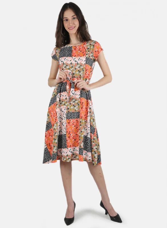 Women Orange Printed Dress Flash Sales Today