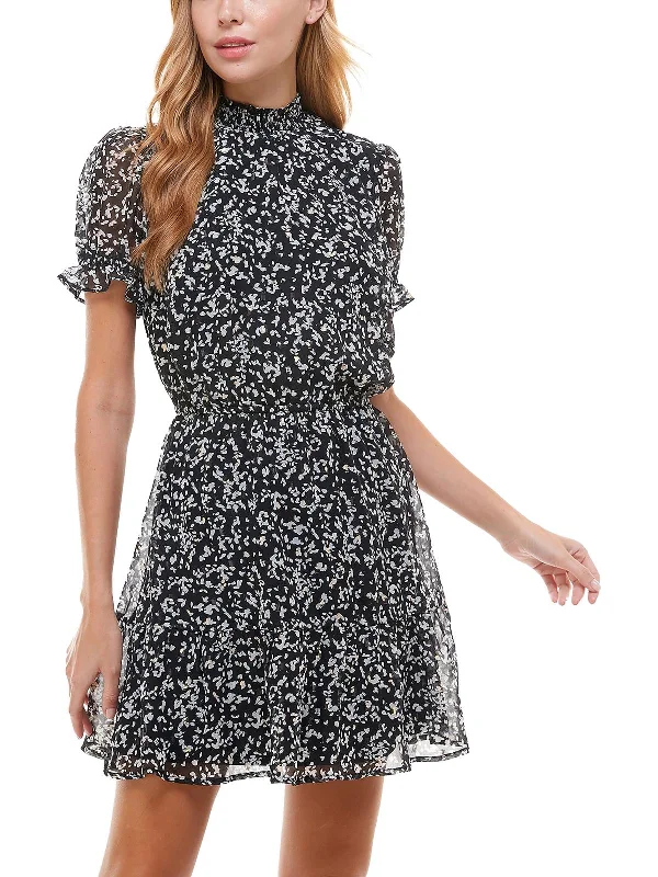 Juniors Womens Mockneck Mini Fit & Flare Dress Women's Plus-Size Casual Outfit