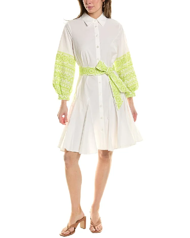 Teri Jon by Rickie Freeman Embroidered Shirtdress Women's Activewear Apparel