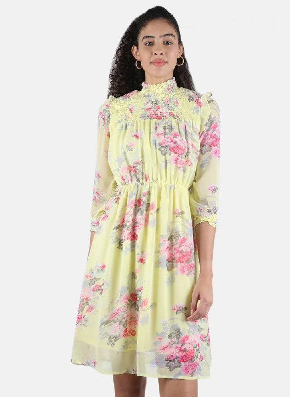 Women Yellow Printed Dress Clothes For Sale