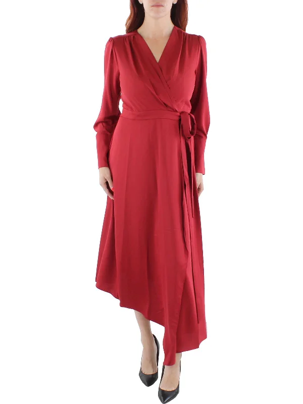 Womens Fit & Flare Midi Wrap Dress Women's Casual Wear Clothing