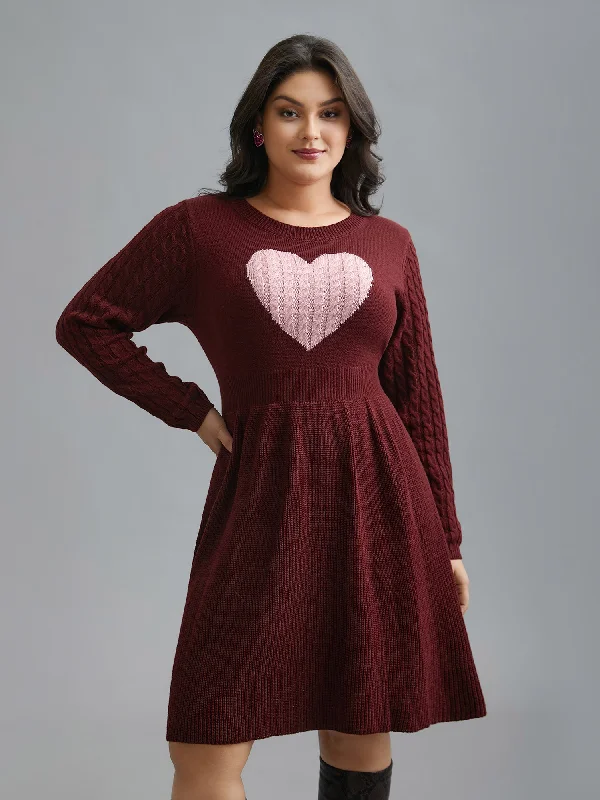 Heart Motif Contrast Textured Dress Clearance Sale Online