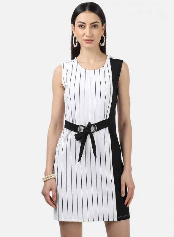 Womens White & Black Stripe Dress Women's Evening Wear