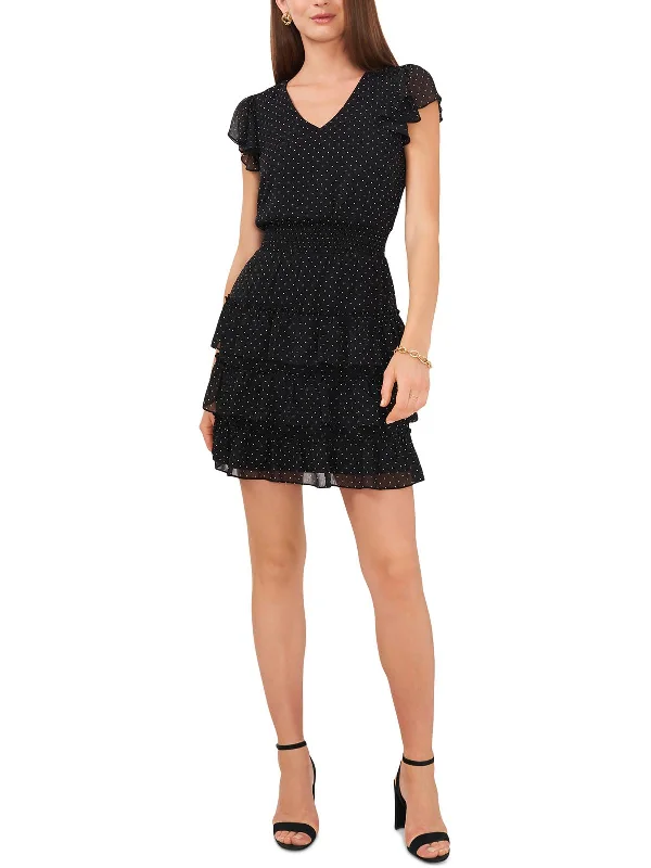 Petites Womens Dotted Mini Fit & Flare Dress Exclusive Women's Fashion Collection