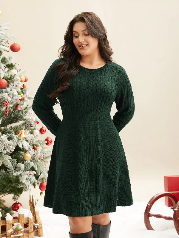 Cable Knit Fit-and-Flare Midi Sweater Dress Clothing Online