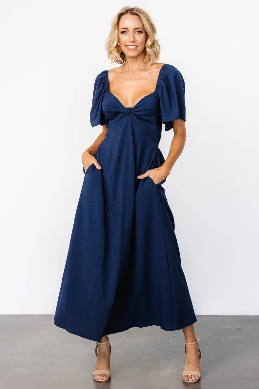 Indie Back Tie Dress | Navy Affordable Women's Attire