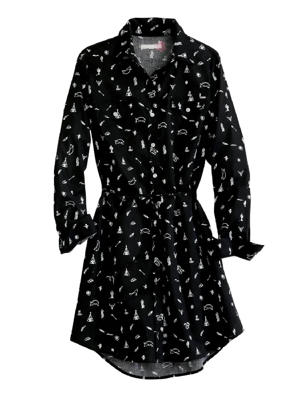 Tin Haul Womens Black 100% Cotton Western Ditsy L/S Dress Women's Cozy Clothes