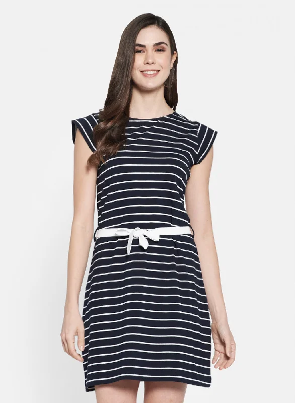 Womens Navy Blue & White Stripe Dress Chic Women's Clothing