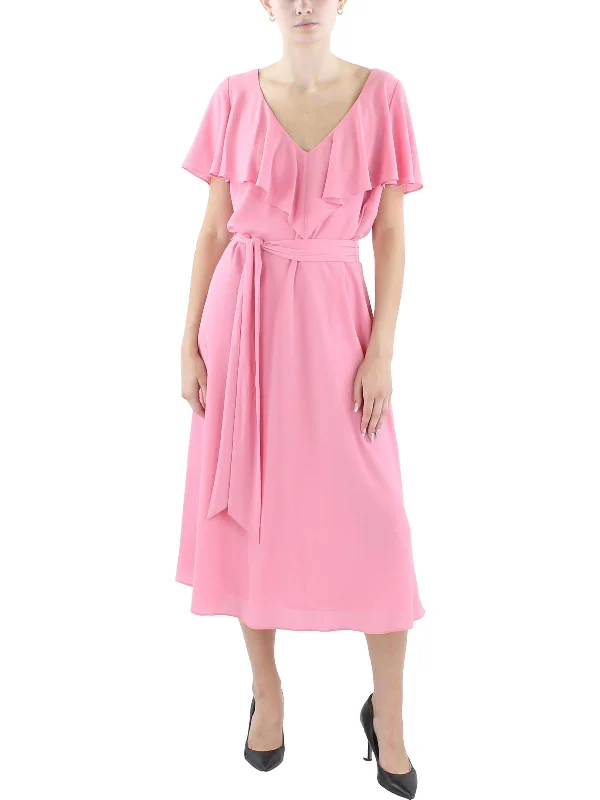 Womens Ruffled Polyester Shift Dress Women's Clothes