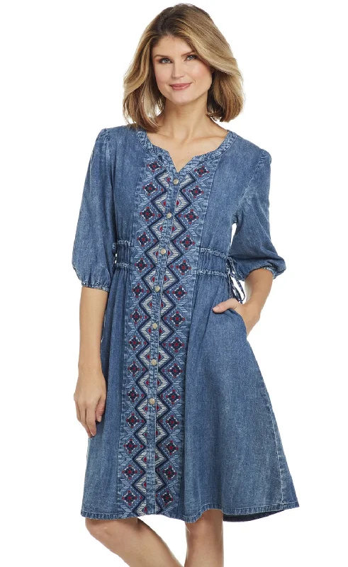 Cowgirl Up Womens Vintage Denim 100% Cotton Embroidered Dress S/S Sustainable Women's Clothes