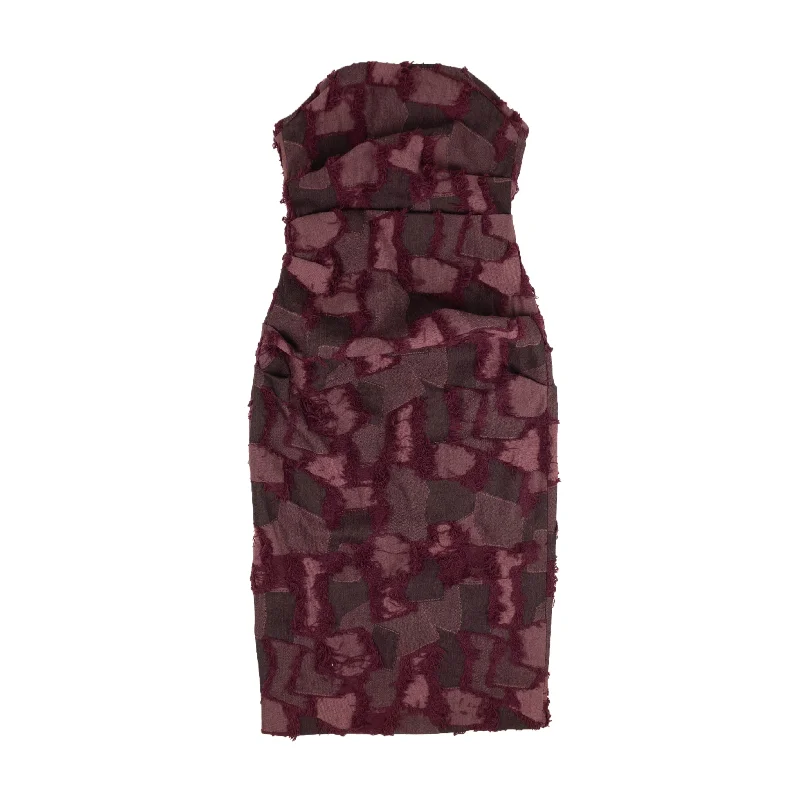 Maroon Patched Strapless Dress Outfits For Women