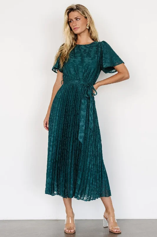 Mindy Pleated Dress | Emerald Casual Chic for Women