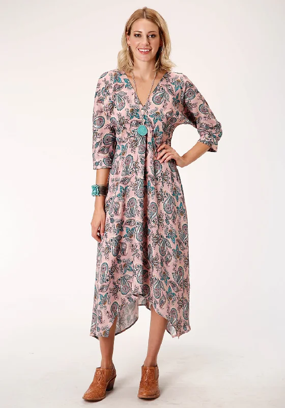 Roper Womens Pink Rayon/Nylon Prairie Paisley S/S Dress Vintage-Inspired Women's Clothes