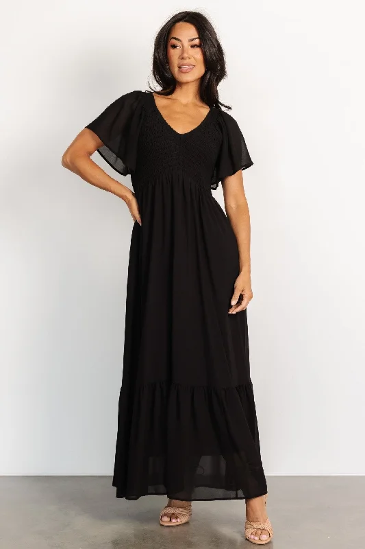 Monica Smocked Dress | Black Relaxed Fit Women's Fashion