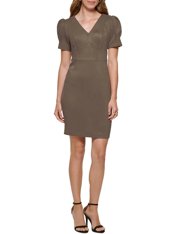 Womens Faux Suede Mini Sheath Dress Unique Women's Fashion Pieces