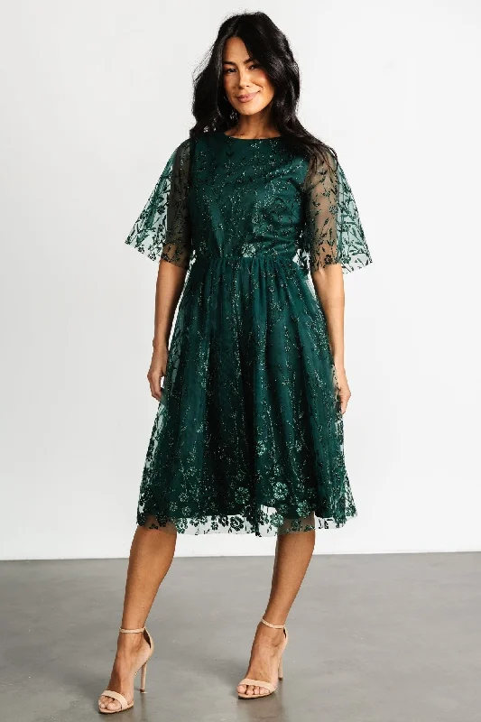 Duchess Tulle Dress | Dark Green Sparkle Women's Fashion Clothing