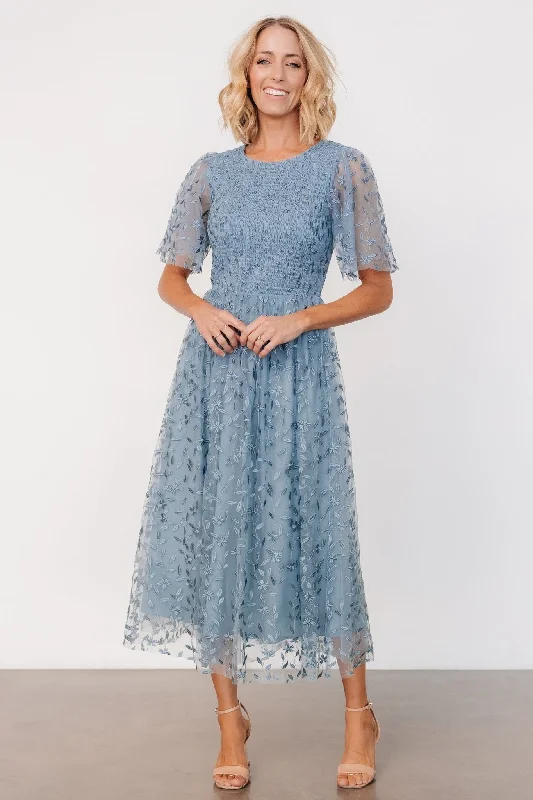 Kendra Embroidered Dress | Dusty Blue Women's Professional Attire