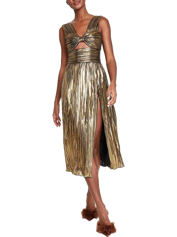 Womens Metallic Midi Cocktail And Party Dress Women's Night-Out Clothes