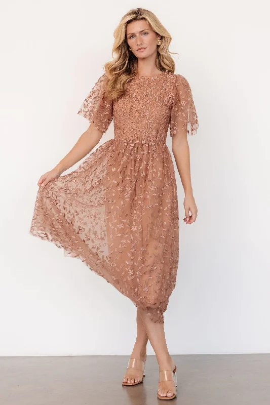 Kendra Embroidered Dress | Nude Rose Women's Charming Outfit For Events