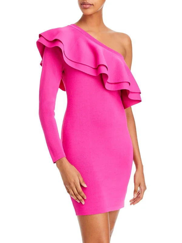 Womens Ruffled One Shoulder Cocktail and Party Dress Women's Comfortable Garments