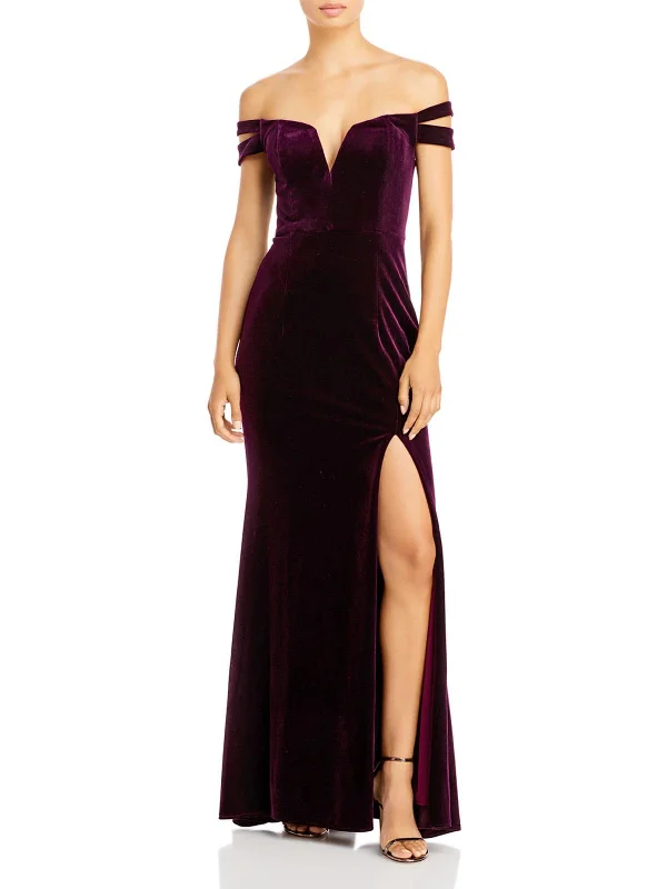 Womens Velvet Side Slit Evening Dress Women's Work Apparel