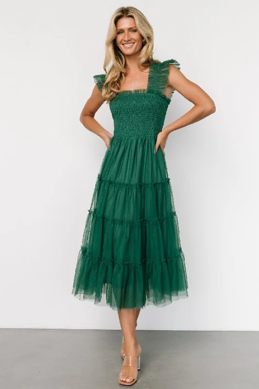 Emma Smocked Tulle Dress | Emerald Women's Functional Outfit For Outdoor Activities