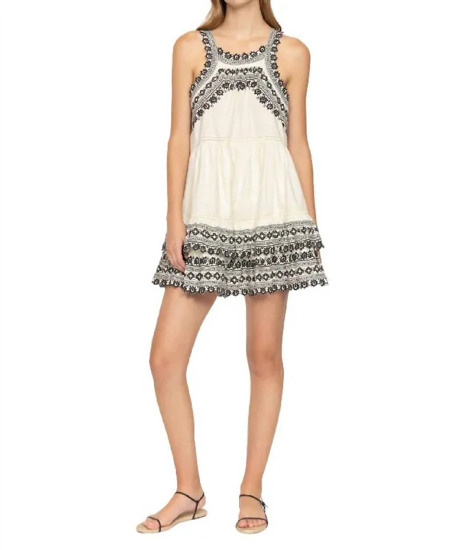 Amina Embroidery Tank Dress In Cream Women's Travel Apparel