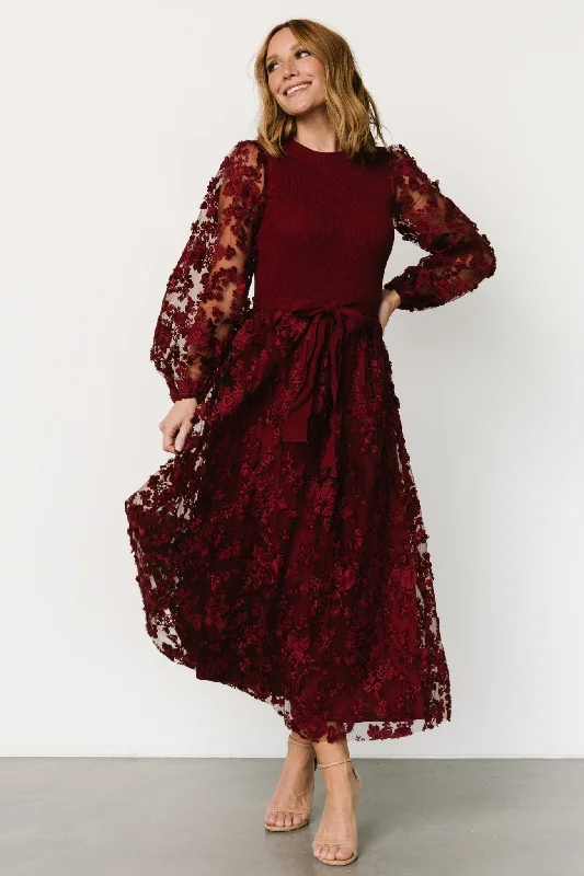 Roslyn Embroidered Dress | Wine Women's Holiday Attire