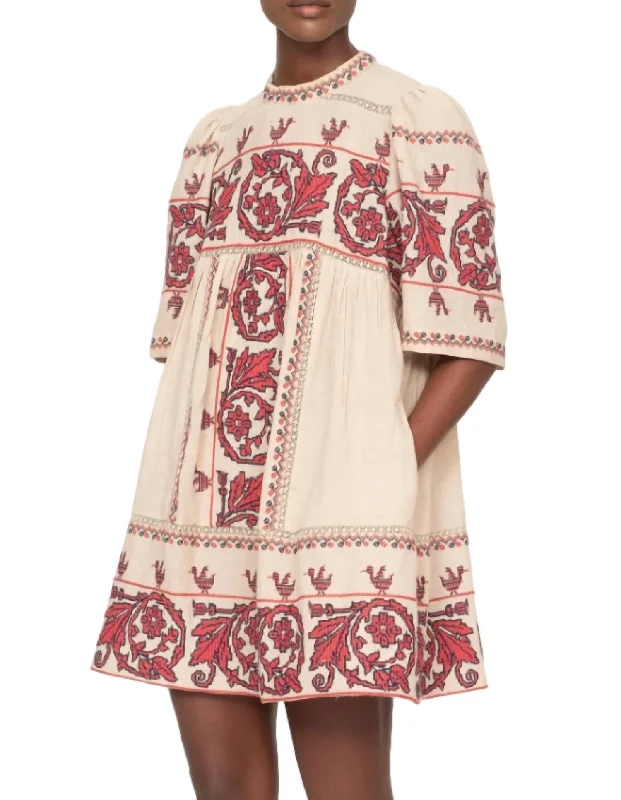 Beena Embroidery Dress In Taupe Women's Cozy Clothes