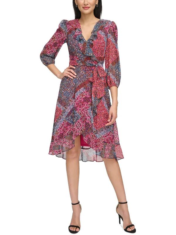 Ruffled Polyester Wrap Dress Women Clothes